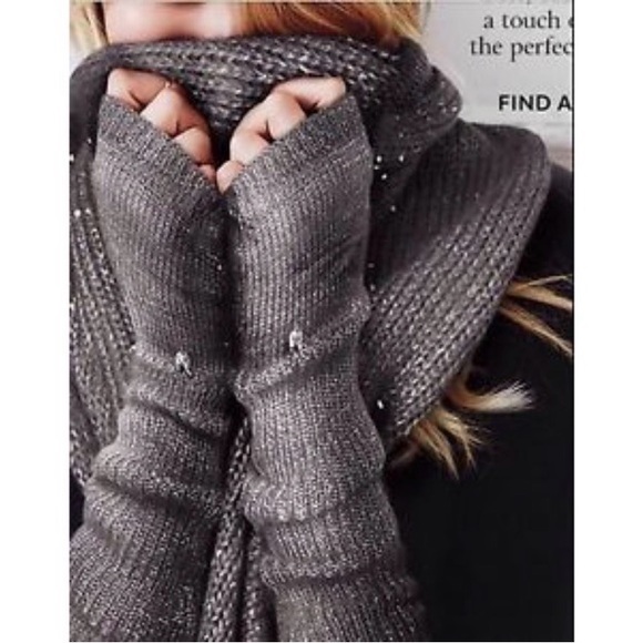 Victoria's Secret Accessories - Victorias Secret Cozy Gray Silver Sparkly Fingerless Elbow Length Gloves Wings